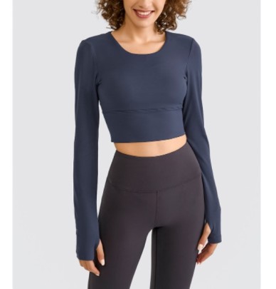 Solid Color Back Thin Shoulder Straps Cross Long-sleeved Yoga Top NSDQF127359