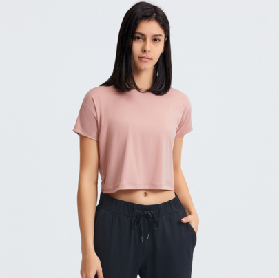 Solid Color Round Neck Short Sleeve Loose Crop T-shirt NSDQF127347