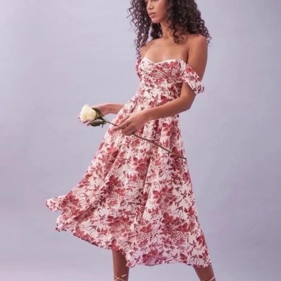 Slim Sling Low-cut Backless Floral Dress NSAM127543