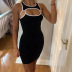 round neck sleeveless hollow tight contrast color dress NSFH124226