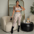 mesh crescent print sling backless slim vest and trousers suit NSFH124230