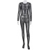 perspective print long-sleeved round neck tight jumpsuit NSFH124242