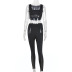 Hollow sequare neck sleeveless slim solid color Mesh vest and Trousers Two-piece Set NSFH124256