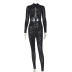 hollow long sleeve round neck tight solid color see-through jumpsuit NSFH124261