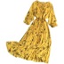 Chiffon pleated print long sleeve large swing lace-up dress NSYXG124275