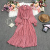 lapel slim long polka dot chiffon pleated dress multicolors NSYXG124276