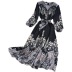 printing Retro court style French waist large swing long sleeve lace-up dress NSYXG124278