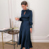 French style slim long sleeve hollow solid color satin ice silk dress NSSQS124280