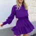 high waist long-sleeved waist A-line round neck solid color dress NSSQS124283