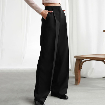 Loose Wide-leg Mopping High Waist Solid Color Pant NSSQS124285