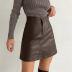 falda de cuero de pu de color sólido de línea A delgada de cintura alta NSSQS124296