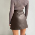 high waist slim A-line solid color pu leather skirt NSSQS124296