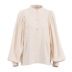 camisa de algodón de color liso con manga farol y cuello alto NSSQS124297