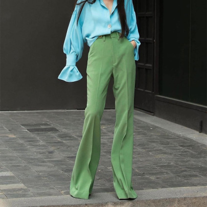 Mopping High Waist Slim Flared Solid Color Trousers NSSQS124301