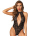 hollow hanging neck backless solid color lace-see-through one-piece underwear NSQMY124316