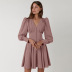 buttons solid color French v neck long sleeve slim dress NSSQS124352