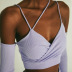sling long-sleeved off-shoulder slim short solid color knitted top NSSQS124361