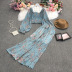 square neck floral crop chiffon top high waist wide leg trousers two-piece suit NSYXG124367