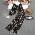 traje de dos piezas con top corto de chifón floral y cintura alta con cuello cuadrado y pantalones de pernera ancha NSYXG124367