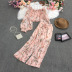 square neck floral crop chiffon top high waist wide leg trousers two-piece suit NSYXG124367