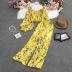 traje de dos piezas con top corto de chifón floral y cintura alta con cuello cuadrado y pantalones de pernera ancha NSYXG124367