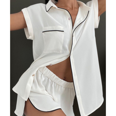 Elastic Woven Short-sleeved Top Shorts Pajamas Set NSMSY124381