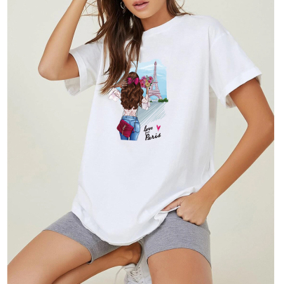 Cartoon Girl Print Loose Short Sleeve T-Shirt NSYAY125668