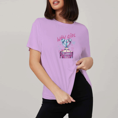 Two-dimensional Girl Print Loose Short Sleeve T-shirt NSYAY125664