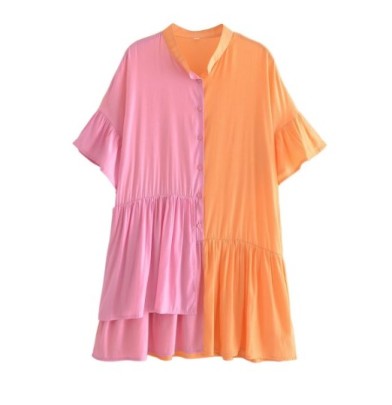 Button Color Matching Loose Short Sleeve Dress NSAM127548