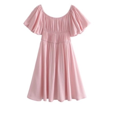 Puff Sleeves Elastic One-shoulder Solid Color Princess Dress NSAM127545