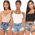 high waist washed ripped denim non-stretch shorts NSSF127757