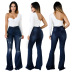 wide-leg washed ripped stretch slim flared jeans NSSF127770