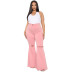 plus size solid color wide leg knee hole flared jeans NSSF127774