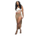 Solid Color Hollow Lace single shoulder top slit skirt Two-piece Set NSGCX127797