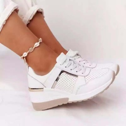 Casual Round Toe Lace-up Wedge Sneakers NSFH127807