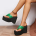 platform Clipped toe wedge heels pu leather flip-flops NSFH127812