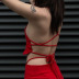 love shape single-sling backless lace-up solid color vest with single sleeve cover NSSSN127822