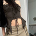 hanging neck backless lace-up slim drawstring solid color vest NSSSN127823