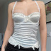 stitching sling slim wrap chest solid color satin lace vest NSSSN127828