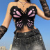 backless cross sling butterfly shape contrast color denim vest NSSSN127835