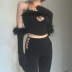 hollow furry halter neck backless slim solid color vest with sleeve covers NSSSN127837