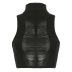 hollow turtleneck sleeveless slim solid color knitted perspective vest NSSSN127852