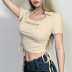 Lapel Drawstring Embroidered Short Sleeve solid color T-Shirt NSSSN127859