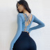 high-elastic long sleeve backless hollow solid color yoga top NSYWH127905