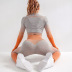 conjunto de yoga a juego de color de cintura alta de manga larga con cuello redondo de alta elasticidad para levantamiento de cadera NSYWH127913