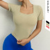 high-elastic u neck short sleeve tight solid color yoga top NSYWH127914