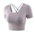 high-elastic short sleeve backless hollow solid color yoga top NSYWH127916