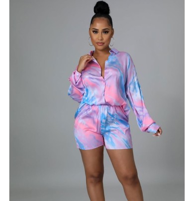 Printed Long Sleeve Shirt And Shorts Two-piece Set NSXHX127655