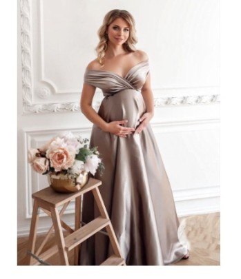Solid Color Loose V-Neck Low-cut Slit Belt Dress Maternity Clothes NSLNE127527