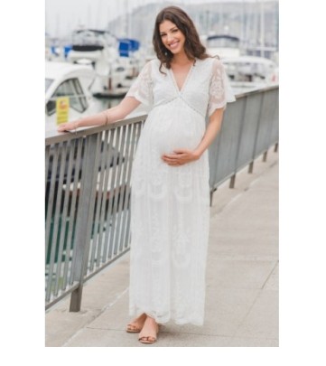 Solid Color Lace Embroidery Lace Full-length Dress Maternity Clothes NSLNE127532